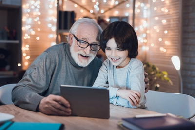 Elderly man with grandson